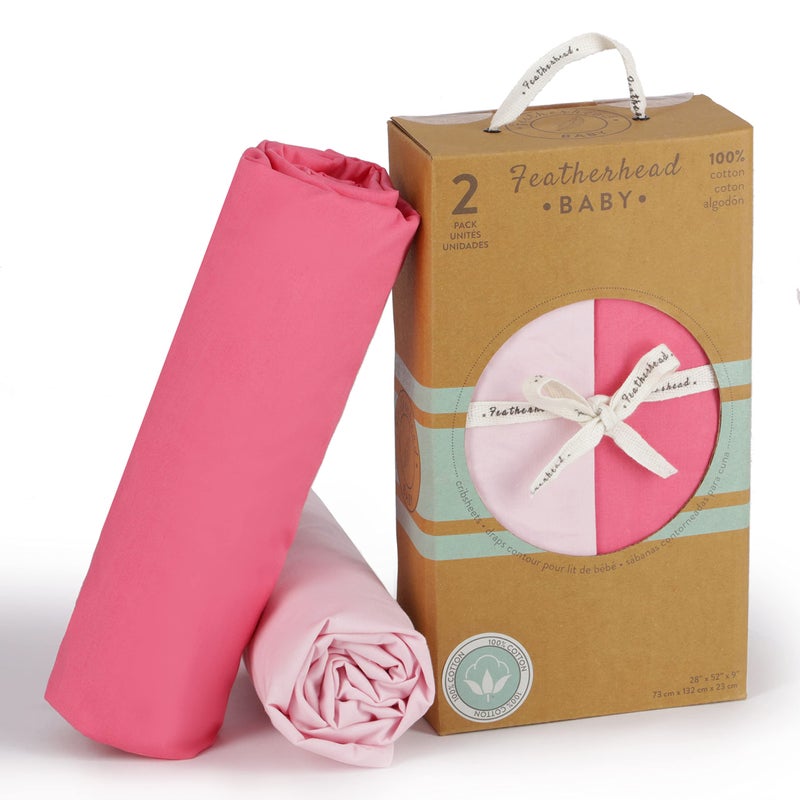 Featherhead™ 2-Pack Fitted Crib Sheets - 100% Cotton - 52" x 28" x 9" for Standard Crib and Toddler Mattress (Percale Pink) - Image 4